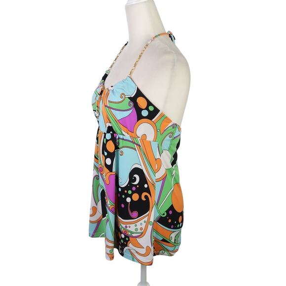 Vintage Y2K Candy Rain psychedelic print babydoll halter top M - Picture 3 of 5